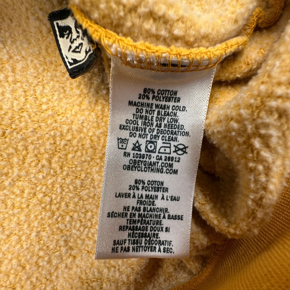 Obey Worldwide Hoodie Mens Large Oversized Yellow Distressed Sweatshirt PLS READ - Picture 10 of 12